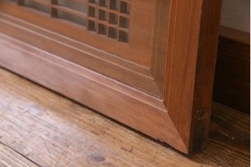 アンティーク建具　繊細な組子と鶴と松の彫刻が美しい欄間(明り取り、両面ガラス)(R-038205)