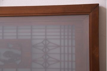 アンティーク建具　繊細な組子と鶴と松の彫刻が美しい欄間(明り取り、両面ガラス)(R-038205)