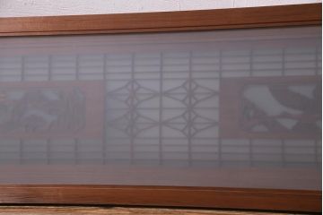 アンティーク建具　繊細な組子と鶴と松の彫刻が美しい欄間(明り取り、両面ガラス)(R-038205)