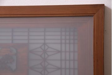アンティーク建具　繊細な組子と鶴と松の彫刻が見事な欄間(明り取り、両面ガラス)(R-038206)