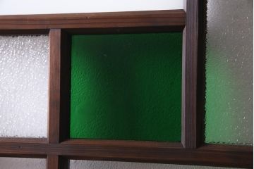 アンティーク建具　大正期　当時物色ガラス入り　表情豊かなガラス戸2枚セット(引き戸、建具)(R-038207)