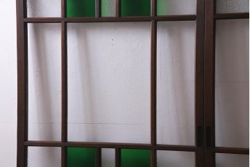 アンティーク建具　大正期　当時物色ガラス入り　表情豊かなガラス戸2枚セット(引き戸、建具)(R-038207)