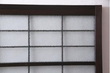 アンティーク建具　腰板ケヤキ材　ダイヤガラス入り　珍しい桟のデザインのガラス戸2枚セット(引き戸、建具)(R-038209)