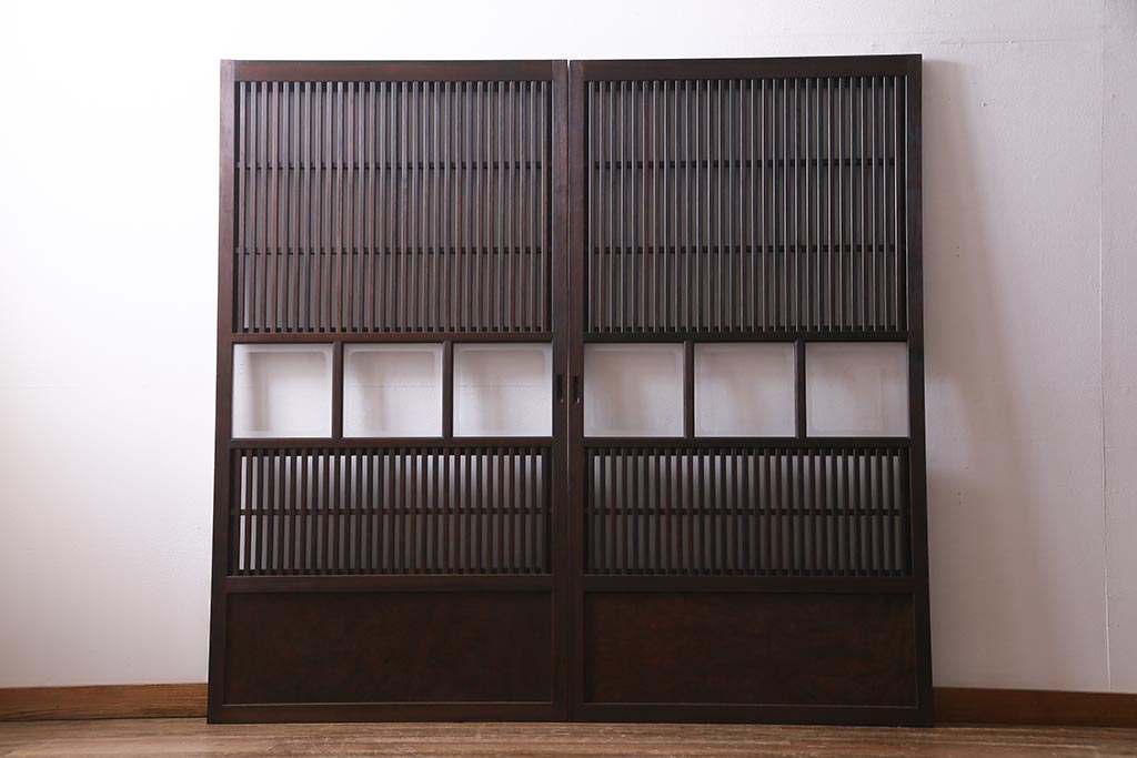 アンティーク建具　裏ガラス入り　変わり型　和の風情漂う格子戸2枚セット(建具、引き戸)(R-038210)