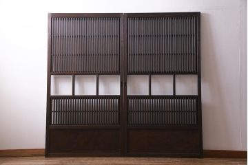アンティーク建具　裏ガラス入り　変わり型　和の風情漂う格子戸2枚セット(建具、引き戸)(R-038210)