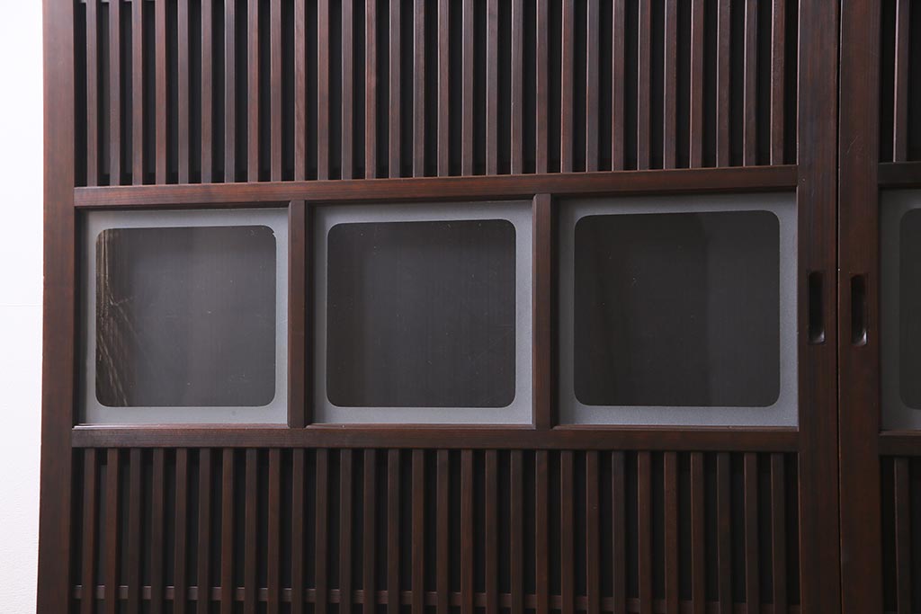 アンティーク建具　裏ガラス入り　変わり型　和の風情漂う格子戸2枚セット(建具、引き戸)(R-038210)