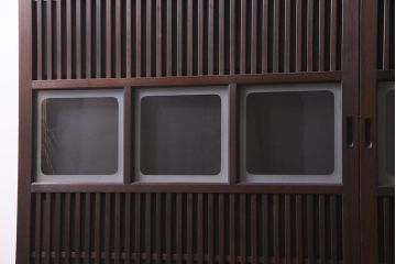 アンティーク建具　裏ガラス入り　変わり型　和の風情漂う格子戸2枚セット(建具、引き戸)(R-038210)