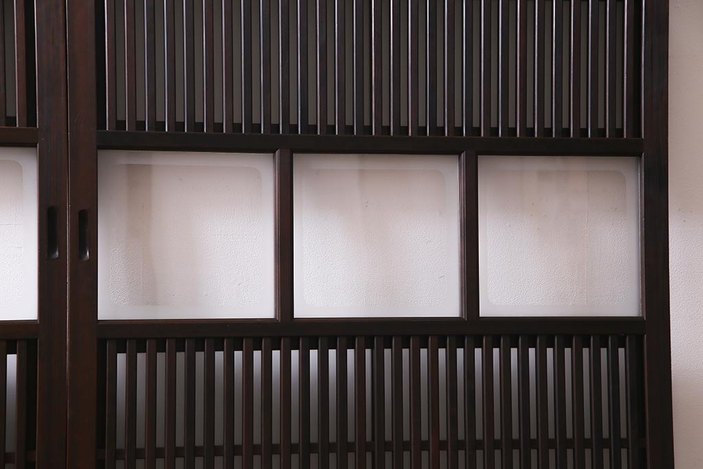 アンティーク建具　裏ガラス入り　変わり型　和の風情漂う格子戸2枚セット(建具、引き戸)(R-038210)