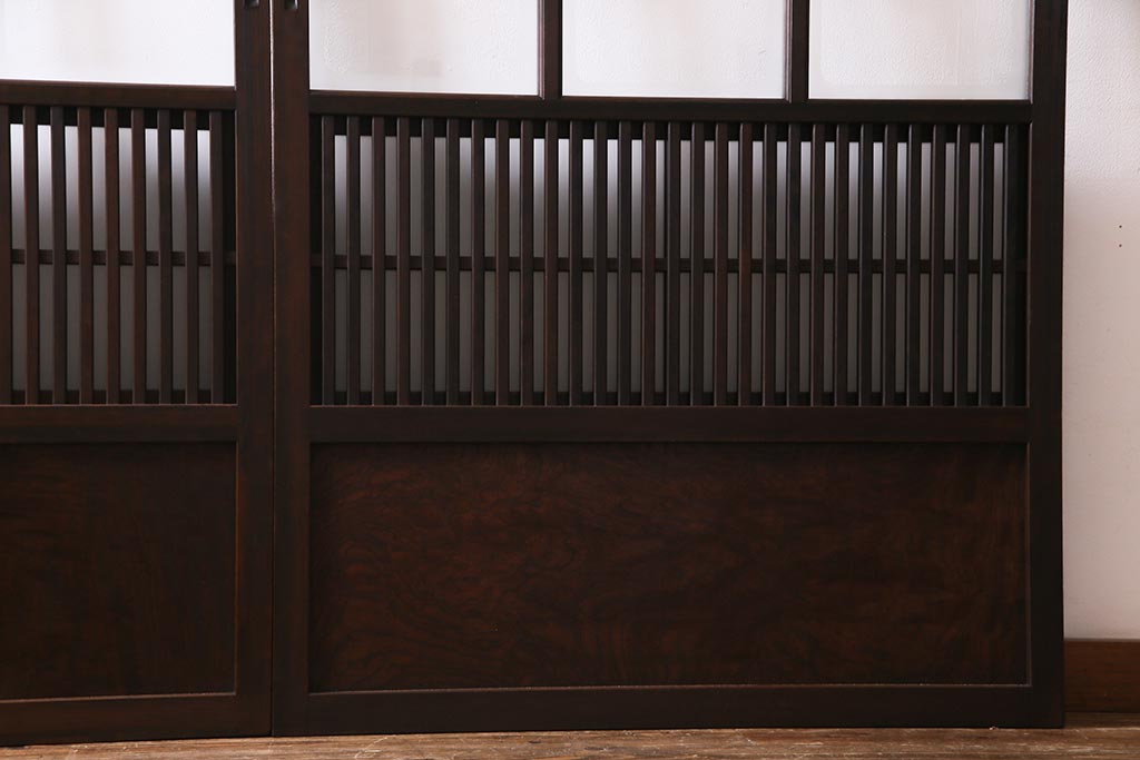 アンティーク建具　裏ガラス入り　変わり型　和の風情漂う格子戸2枚セット(建具、引き戸)(R-038210)