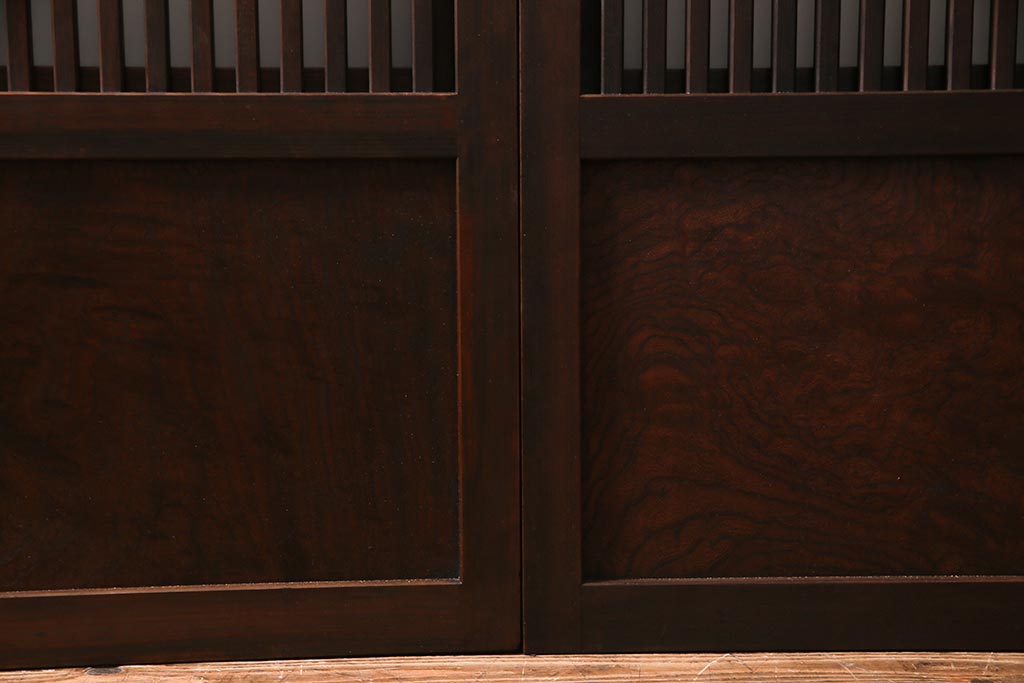 アンティーク建具　裏ガラス入り　変わり型　和の風情漂う格子戸2枚セット(建具、引き戸)(R-038210)