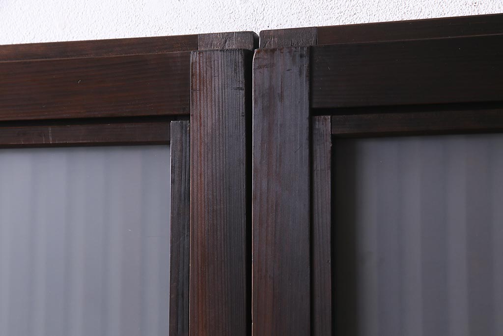 アンティーク建具　裏ガラス入り　変わり型　和の風情漂う格子戸2枚セット(建具、引き戸)(R-038210)