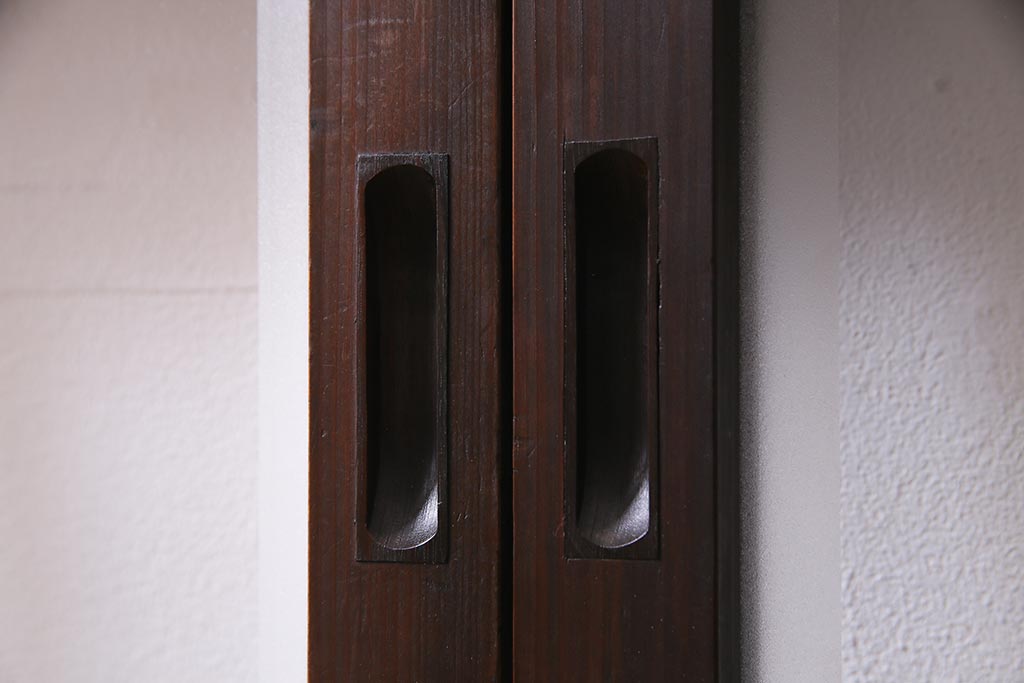 アンティーク建具　裏ガラス入り　変わり型　和の風情漂う格子戸2枚セット(建具、引き戸)(R-038210)