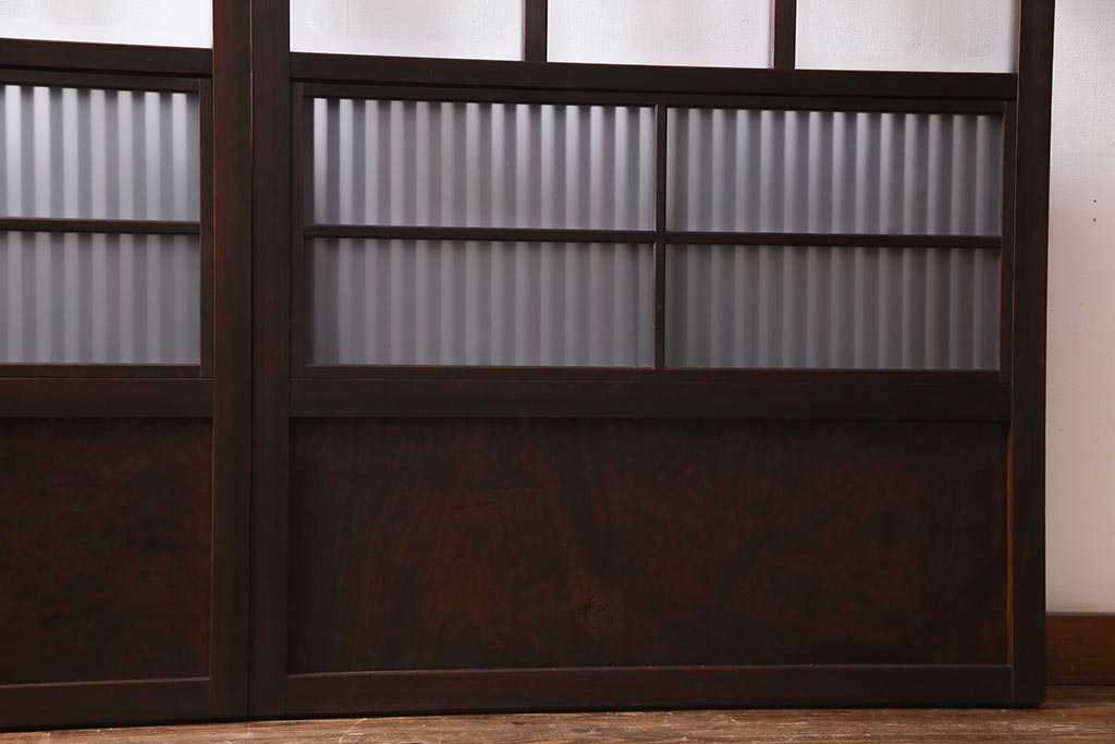 アンティーク建具　裏ガラス入り　変わり型　和の風情漂う格子戸2枚セット(建具、引き戸)(R-038210)