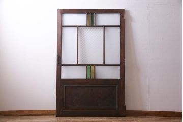 和製アンティーク　大正期　当時物色ガラス・当店オリジナルガラス　レトロモダンなガラスドア(建具、扉)(R-038211)