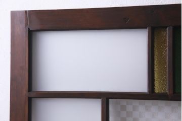 和製アンティーク　大正期　当時物色ガラス・当店オリジナルガラス　レトロモダンなガラスドア(建具、扉)(R-038211)