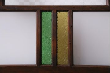 和製アンティーク　大正期　当時物色ガラス・当店オリジナルガラス　レトロモダンなガラスドア(建具、扉)(R-038211)