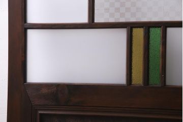 和製アンティーク　大正期　当時物色ガラス・当店オリジナルガラス　レトロモダンなガラスドア(建具、扉)(R-038211)