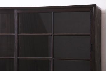 ラフジュ工房オリジナル　ヒノキ無垢材・ヒバ材　当店オリジナルガラス　ノスタルジックな雰囲気漂う重ね戸棚(食器棚、収納棚)(R-038213)