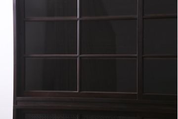 ラフジュ工房オリジナル　ヒノキ無垢材・ヒバ材　当店オリジナルガラス　ノスタルジックな雰囲気漂う重ね戸棚(食器棚、収納棚)(R-038213)