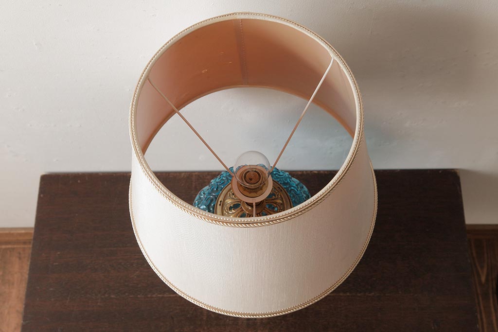 アンティーク雑貨　フランスアンティーク　ブルーのガラスが美しいテーブルランプ(卓上ランプ、スタンドライト)(R-038223)