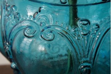 アンティーク雑貨　フランスアンティーク　ブルーのガラスが美しいテーブルランプ(卓上ランプ、スタンドライト)(R-038223)