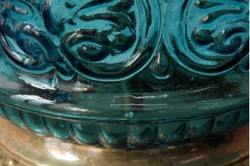 アンティーク雑貨　フランスアンティーク　ブルーのガラスが美しいテーブルランプ(卓上ランプ、スタンドライト)(R-038223)