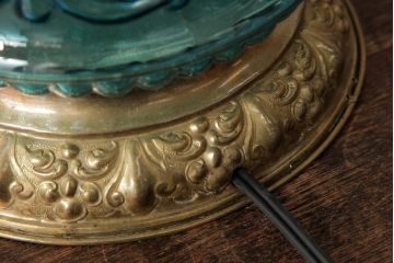 アンティーク雑貨　フランスアンティーク　ブルーのガラスが美しいテーブルランプ(卓上ランプ、スタンドライト)(R-038223)