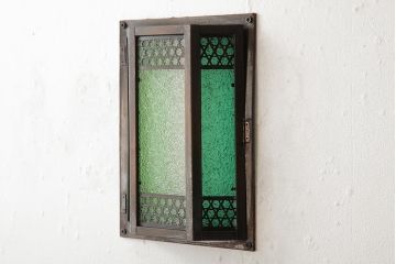 アンティーク雑貨　和製アンティーク　当時物色ガラス入り　レトロモダンな壁掛け照明カバー(ウォールランプカバー、門灯・玄関灯)(R-038225)