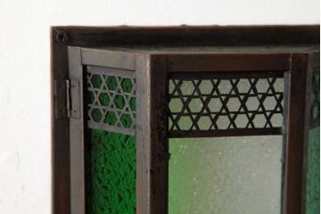 アンティーク雑貨　和製アンティーク　当時物色ガラス入り　レトロモダンな壁掛け照明カバー(ウォールランプカバー、門灯・玄関灯)(R-038225)