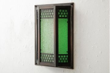 アンティーク雑貨　和製アンティーク　当時物色ガラス入り　レトロモダンな壁掛け照明カバー(ウォールランプカバー、門灯・玄関灯)(R-038226)