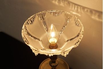 アンティーク照明　フランス　氷柱のような意匠が美しいガラスシェードのテーブルランプ(卓上ランプ、スタンドライト)(R-038230)