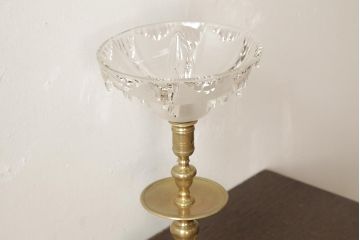 アンティーク照明　フランス　氷柱のような意匠が美しいガラスシェードのテーブルランプ(卓上ランプ、スタンドライト)(R-038230)