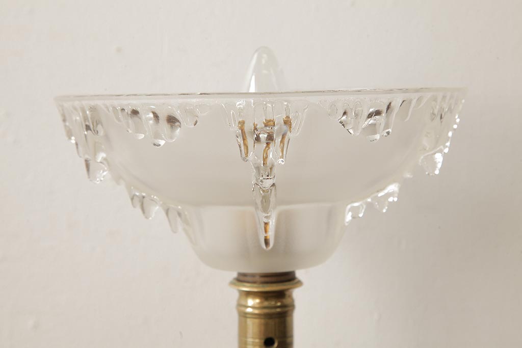 アンティーク照明　フランス　氷柱のような意匠が美しいガラスシェードのテーブルランプ(卓上ランプ、スタンドライト)(R-038230)