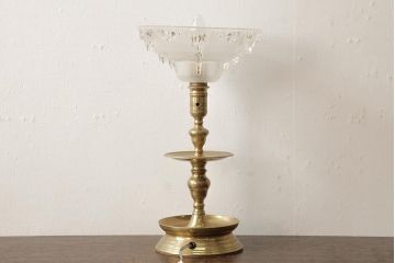 アンティーク照明　フランス　氷柱のような意匠が美しいガラスシェードのテーブルランプ(卓上ランプ、スタンドライト)(R-038230)