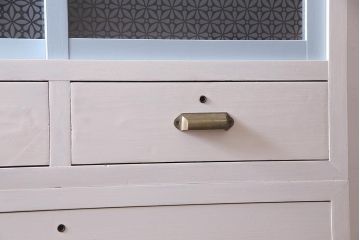 レトロ家具　ペイント　当店オリジナルガラス入り　重ねてもセパレートでも使える淡いカラーの二段重ねチェスト(引き出し)(R-038233)