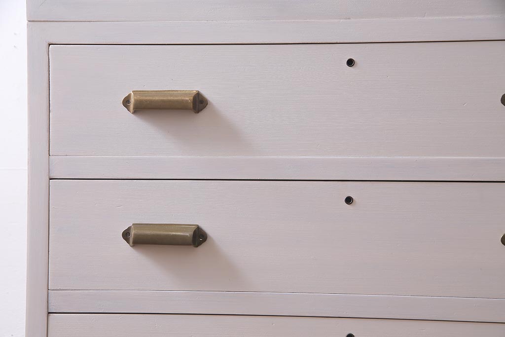 レトロ家具　ペイント　当店オリジナルガラス入り　重ねてもセパレートでも使える淡いカラーの二段重ねチェスト(引き出し)(R-038233)