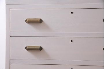 レトロ家具　ペイント　当店オリジナルガラス入り　重ねてもセパレートでも使える淡いカラーの二段重ねチェスト(引き出し)(R-038233)