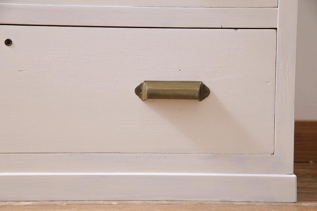 レトロ家具　ペイント　当店オリジナルガラス入り　重ねてもセパレートでも使える淡いカラーの二段重ねチェスト(引き出し)(R-038233)