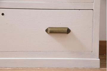 レトロ家具　ペイント　当店オリジナルガラス入り　重ねてもセパレートでも使える淡いカラーの二段重ねチェスト(引き出し)(R-038233)