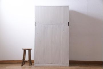 レトロ家具　ペイント　当店オリジナルガラス入り　重ねてもセパレートでも使える淡いカラーの二段重ねチェスト(引き出し)(R-038233)