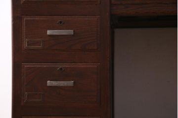 アンティーク家具　和製アンティーク　総ケヤキ材　レトロな雰囲気漂う両袖デスク(R-038235)