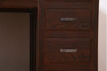 アンティーク家具　和製アンティーク　総ケヤキ材　レトロな雰囲気漂う両袖デスク(R-038235)