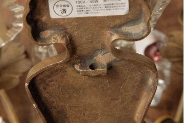 ビンテージ照明　真鍮製　ガラスドロップがおしゃれなフランスヴィンテージのウォールランプ(3灯、壁掛けシャンデリア、壁付け照明)(R-038240)