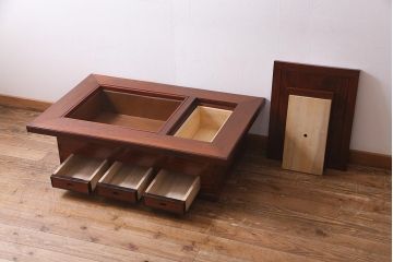 ビンテージ　総ケヤキ材　四尺　上品かつ重厚感漂う関西長火鉢(木製火鉢、囲炉裏)(R-038243)