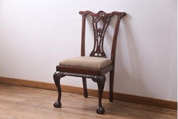 アンティーク家具　フランス　マホガニー材　繊細な彫りが上品な猫脚チェア(ダイニングチェア、椅子)(R-038246)