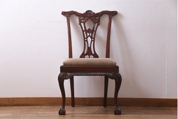 アンティーク家具　フランス　マホガニー材　繊細な彫りが上品な猫脚チェア(ダイニングチェア、椅子)(R-038246)