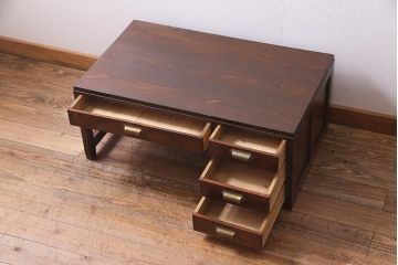 レトロ家具　昭和初期　民芸家具　味わい深い木肌が魅力の文机(片袖机、ローテーブル、座卓)(R-038247)