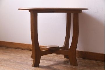 アンティーク家具　ナラ材　レトロなラウンドテーブル(コーヒーテーブル、カフェテーブル)(R-038250)