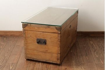 アンティーク家具　フランスアンティーク　パイン材　ブランケットボックスをリメイク!　木の風合いが味わい深いセンターテーブル(ローテーブル)(R-038253)