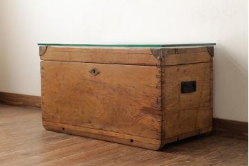 アンティーク家具　フランスアンティーク　パイン材　ブランケットボックスをリメイク!　木の風合いが味わい深いセンターテーブル(ローテーブル)(R-038253)